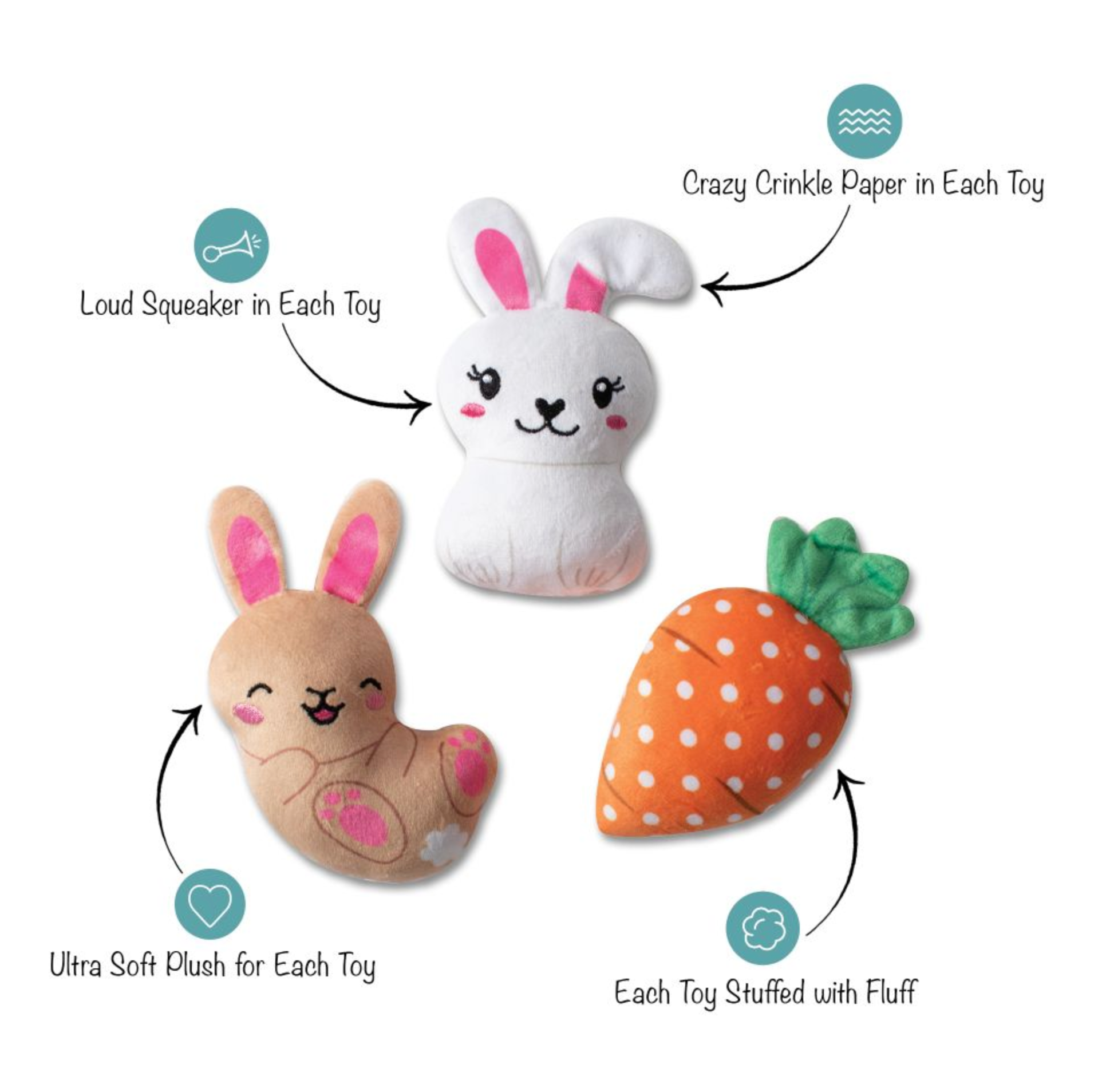 Petshop by Fringe Can't Stop The Hop Plush Dog Toys Set of 3