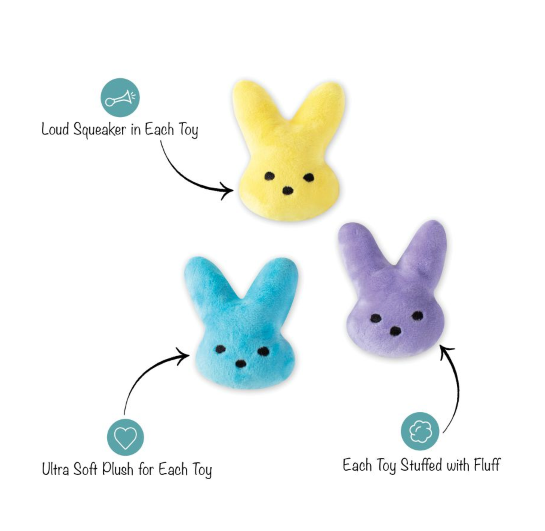 Peeps Mini Plush Bunny Dog Toy, 2 Pack (Pink & Purple)